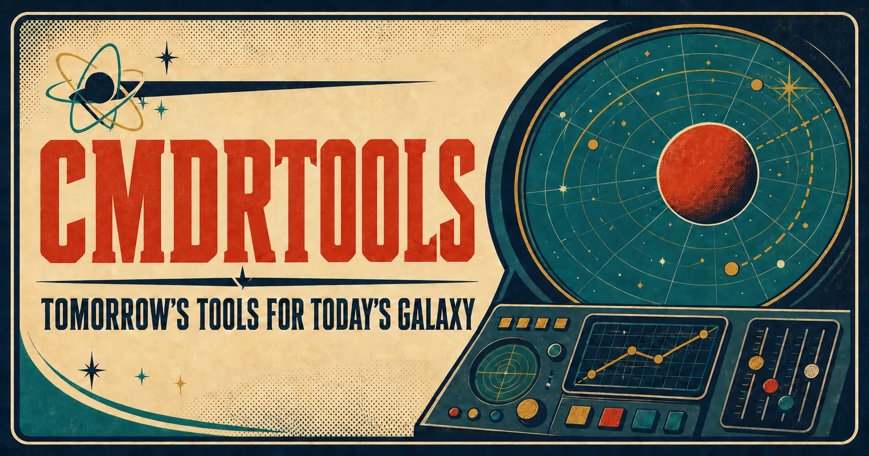 Retro CMDRTools transmission display with a planetary radar screen